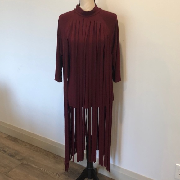 Touch Me burgundy red tassel  shirt 3/4 sleeves back closure SZ 1X - Picture 11 of 11